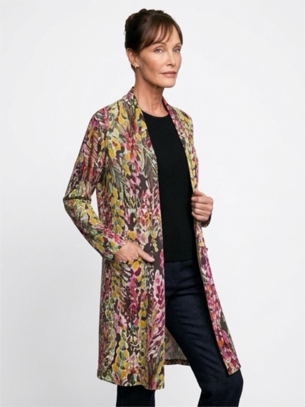 Hesed‎ - Abstract Floral Kimono Cardigan - Open Front Lightweight Layer - Size 2